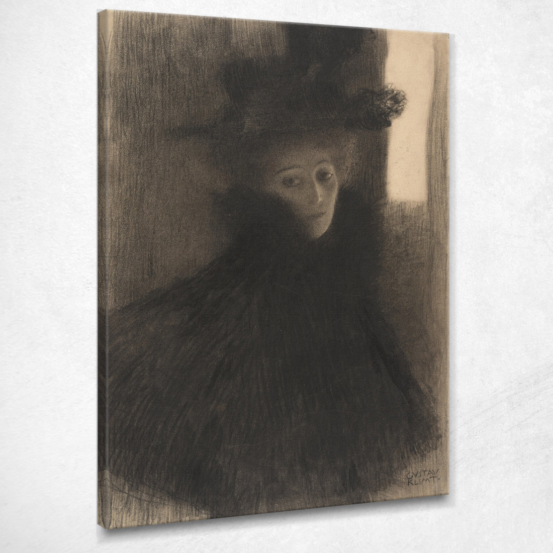 Ritratto Di Dama Con Mantello E Cappello Gustav Klimt kg119 quadro stampato su tela Ritratto Di Dama Con Mantello E Cappello Gustav Klimt kg119 quadro stampato su tela