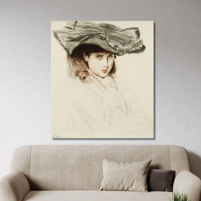 Ritratto Di Una Giovane Donna Con Cappello Paul César Helleu pch44 quadro stampato su tela