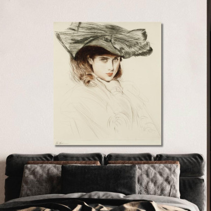 Ritratto Di Una Giovane Donna Con Cappello Paul César Helleu pch44 quadro stampato su tela