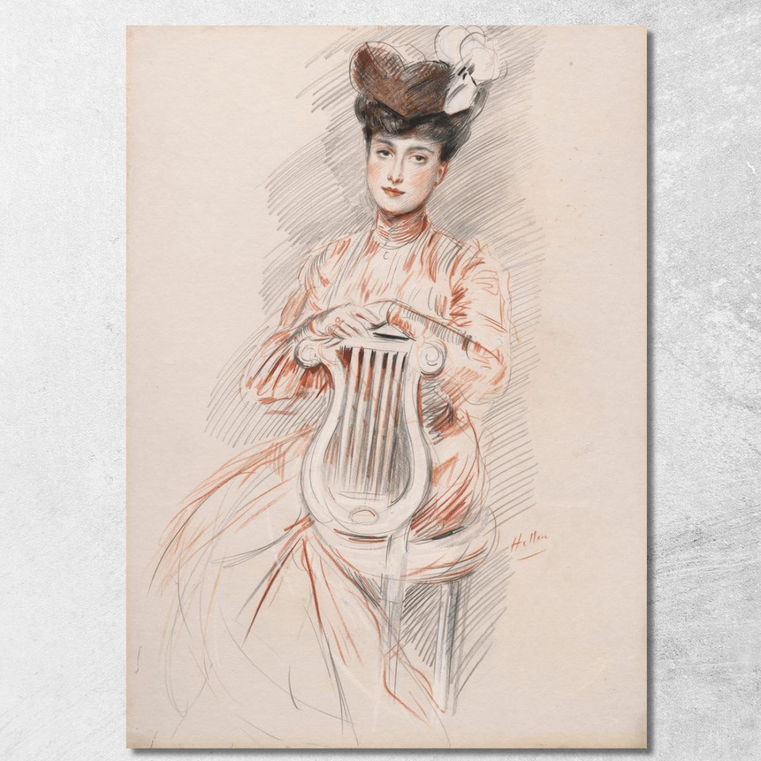 Elegante Alla Sedia Lira Paul César Helleu pch59 quadro stampato su tela Elegante Alla Sedia Lira Paul César Helleu pch59 quadro stampato su tela