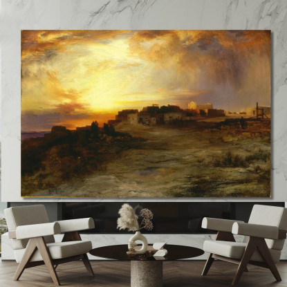 Pueblo Al Tramonto Laguna Thomas Moran tmr50 quadro stampato su tela