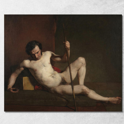 Nudo Maschile Appoggiato Al Bastone William Etty wet10 quadro stampato su tela