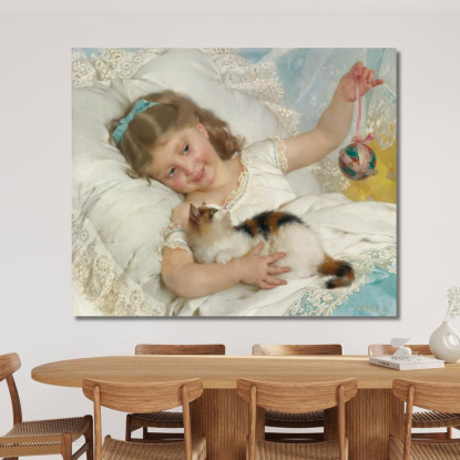 Bambina E Gatto Émile Munier emn19 quadro stampato su tela