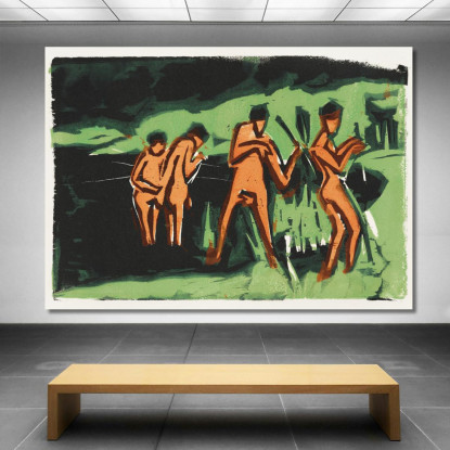 Bagnanti Che Lanciano Canne 1909 Ernst Ludwig Kirchner elk6 quadro stampato su tela