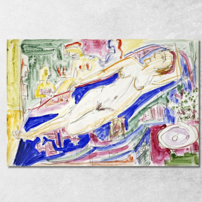 Nudo Femminile Sdraiato 1923 Circa Ernst Ludwig Kirchner elk108 quadro stampato su tela