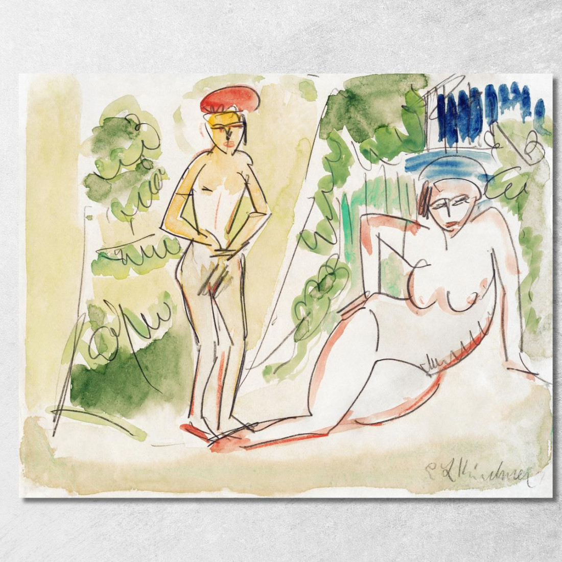 Due Bagnanti Vicino Al Bosco Ca19101911 Ernst Ludwig Kirchner elk145 quadro stampato su tela Due Bagnanti Vicino Al Bosco Ca19101911 Ernst Ludwig Kirchner elk145 quadro stampato su tela