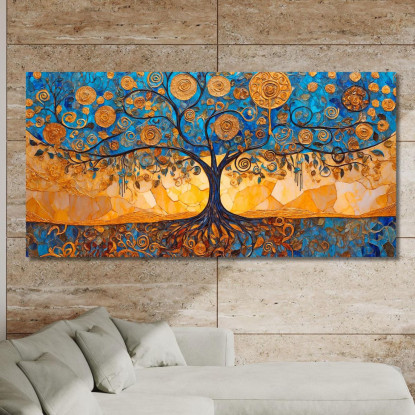 Quadro Albero Della Vita Spirali Blu E Oro avt6 quadro stampato su tela