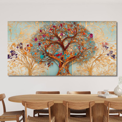 Quadro Albero Della Vita Fiori E Foglie Colorate avt8 quadro stampato su tela