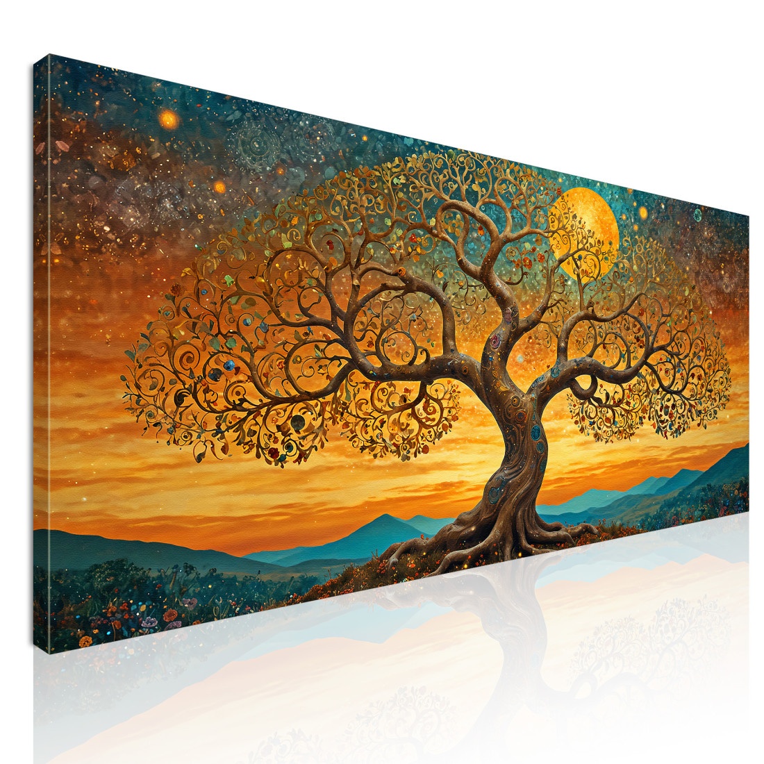 Quadro Albero Della Vita Tramonto E Montagna avt11 quadro stampato su tela