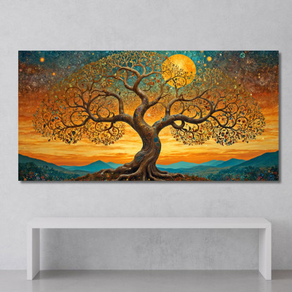 Quadro Albero Della Vita Tramonto E Montagna avt11 quadro stampato su tela