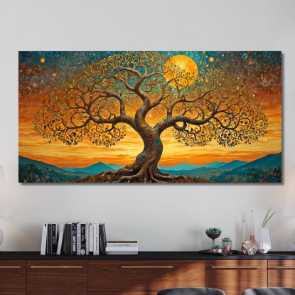 Quadro Albero Della Vita Tramonto E Montagna avt11 quadro stampato su tela