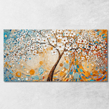 Quadro Albero Della Vita Fiori Bianchi Astratti avt13 quadro stampato su tela