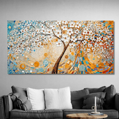 Quadro Albero Della Vita Fiori Bianchi Astratti avt13 quadro stampato su tela