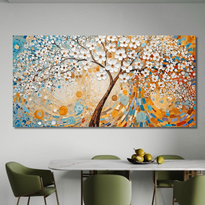 Quadro Albero Della Vita Fiori Bianchi Astratti avt13 quadro stampato su tela