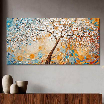 Quadro Albero Della Vita Fiori Bianchi Astratti avt13 quadro stampato su tela
