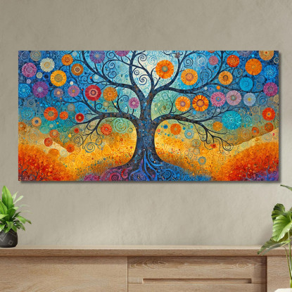 Quadro Albero Della Vita Fiori Colorati Astratti avt18 quadro stampato su tela