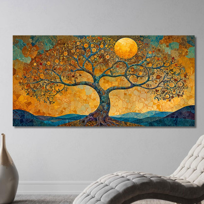 Quadro Albero Della Vita Montagna E Luna Gialla avt19 quadro stampato su tela