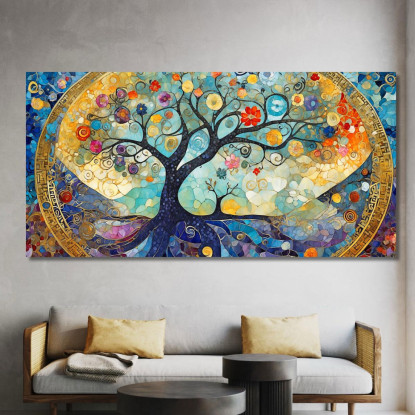 Quadro Albero Della Vita Mosaico Blu E Dorato avt24 quadro stampato su tela