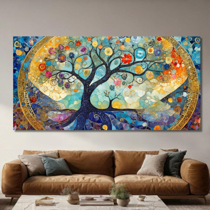 Quadro Albero Della Vita Mosaico Blu E Dorato avt24 quadro stampato su tela