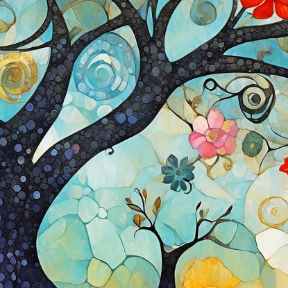 Quadro Albero Della Vita Mosaico Blu E Dorato avt24 quadro stampato su tela