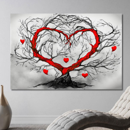 Quadro Albero Cuore Rosso Design Romantico abs1 quadro stampato su tela