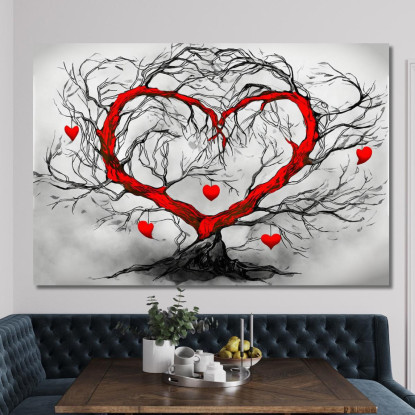 Quadro Albero Cuore Rosso Design Romantico abs1 quadro stampato su tela