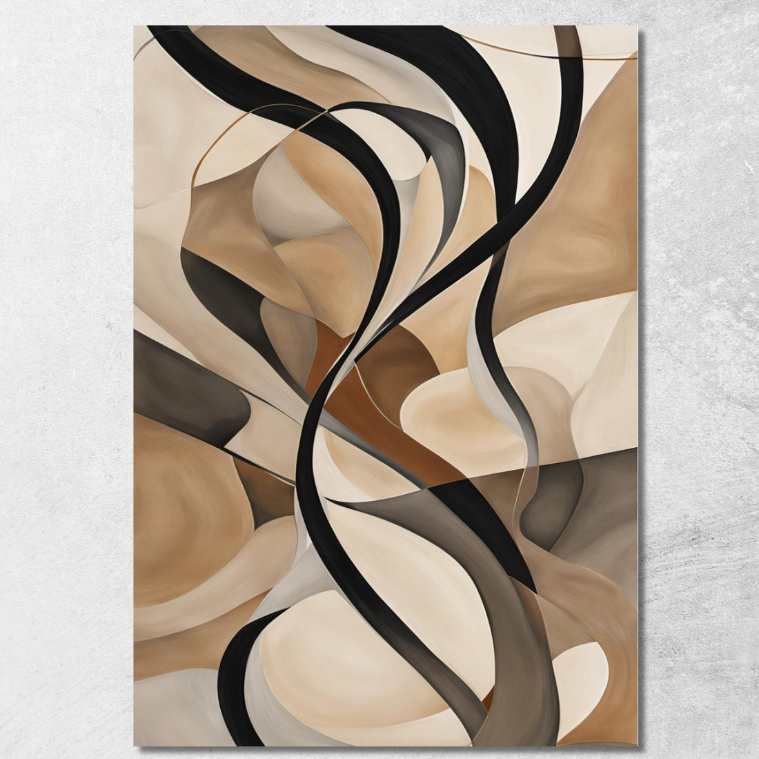 Quadro Astratto Linee Sinuose In Beige Nero E Marrone abs51 quadro stampato su tela Quadro Astratto Linee Sinuose In Beige Nero E Marrone abs51 quadro stampato su tela