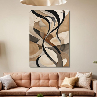 Quadro Astratto Linee Sinuose In Beige Nero E Marrone abs51 quadro stampato su tela