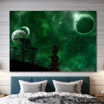 Quadro Spazio Galassia Verde Pianeti Surreale abs90 quadro stampato su tela