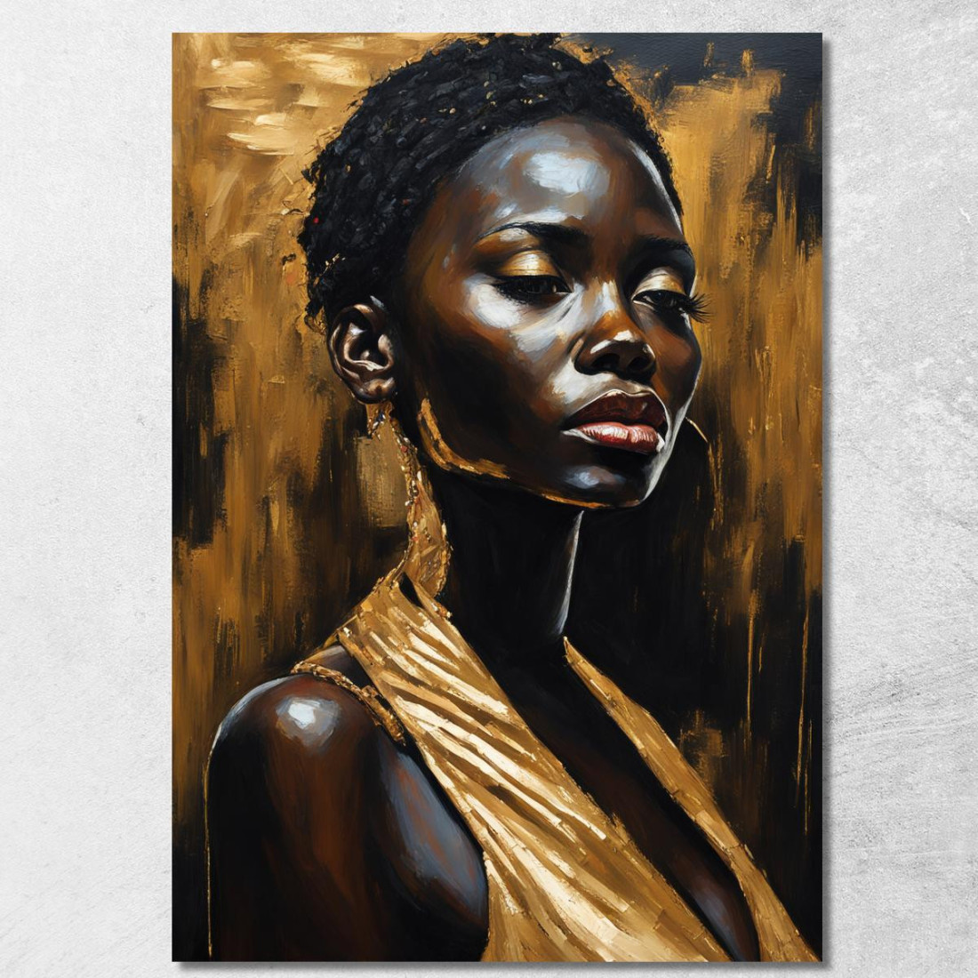 Quadro Donna Africana Con Abito Dorato Eleganza E Profondità afr2 quadro stampato su tela Quadro Donna Africana Con Abito Dorato Eleganza E Profondità afr2 quadro stampato su tela