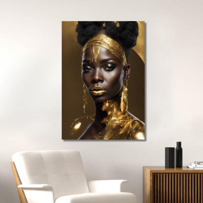 Quadro Donna Africana Con Decorazioni Dorate Eleganza Regale afr4 quadro stampato su tela