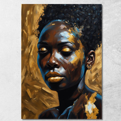 Quadro Donna Africana Con Dettagli Oro E Blu Contrasto E Raffinatezza afr8 quadro stampato su tela