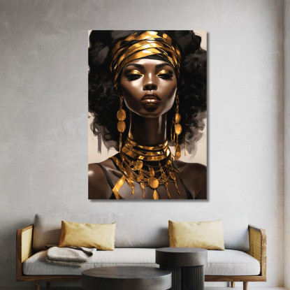 Quadro Donna Africana Con Gioielli Dorati Eleganza Etnica afr9 quadro stampato su tela