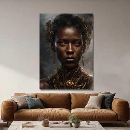 Quadro Donna Africana Con Ornamenti Dorati Mistero E Lusso afr11 quadro stampato su tela