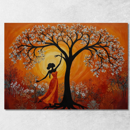 Quadro Donna Africana E Albero In Fiore Armonia E Natura afr13 quadro stampato su tela