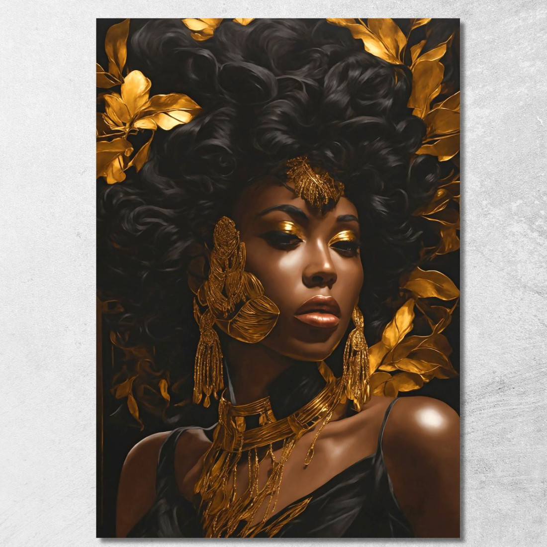 Quadro Etnico Donna Africana Fascino Regale Con Decorazioni Dorate afr18 quadro stampato su tela