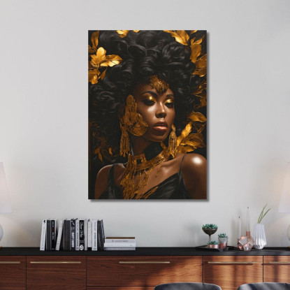 Quadro Etnico Donna Africana Fascino Regale Con Decorazioni Dorate afr18 quadro stampato su tela