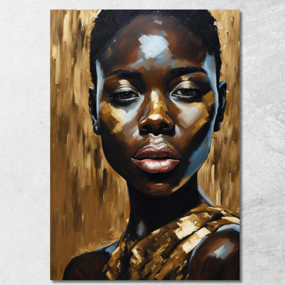 Quadro Ritratto Donna Africana Con Sfumature Dorate Arte Etnica Moderna afr25 quadro stampato su tela