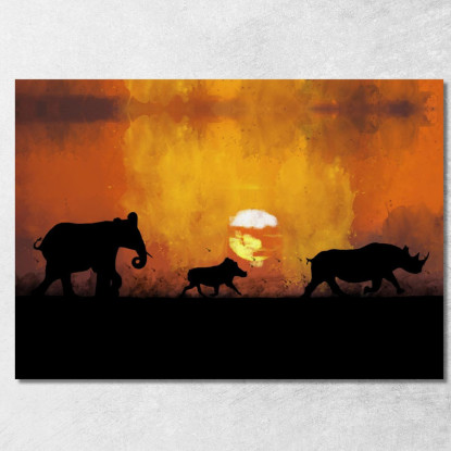 Quadro Tramonto Africano Con Animali afr27 quadro stampato su tela