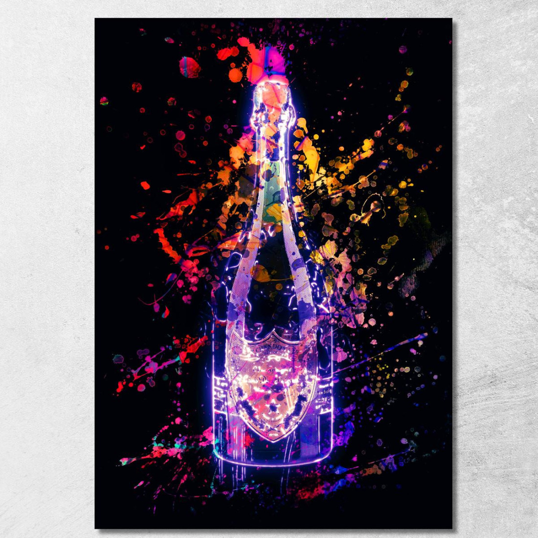 Quadro Moderno Champagne Astratto Dom Perignon Schizzi Fluo chm1 quadro stampato su tela Quadro Moderno Champagne Astratto Dom Perignon Schizzi Fluo chm1 quadro stampato su tela