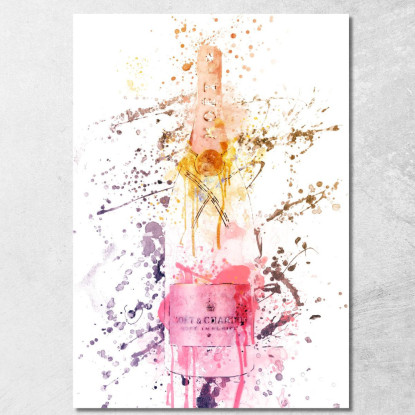 Quadro Moderno Champagne Astratto Moet Et Chandon Rosa Con Schizzi Neri chm6 quadro stampato su tela