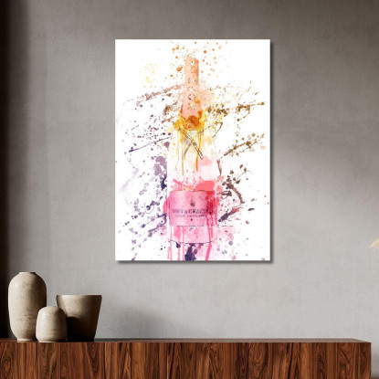 Quadro Moderno Champagne Astratto Moet Et Chandon Rosa Con Schizzi Neri chm6 quadro stampato su tela