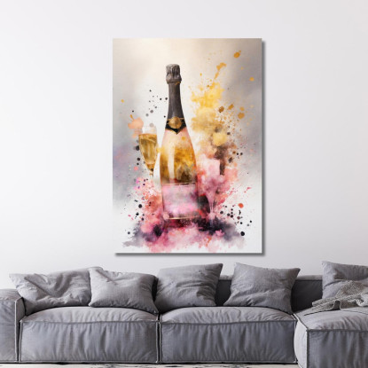 Quadro Moderno Champagne Astratto Oro E Rosa Con Calice Eleganza Artistica chm11 quadro stampato su tela