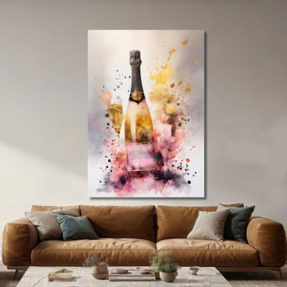 Quadro Moderno Champagne Astratto Oro E Rosa Con Calice Eleganza Artistica chm11 quadro stampato su tela