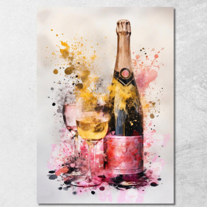 Quadro Moderno Champagne Astratto Oro E Rosa Con Calici chm12 quadro stampato su tela