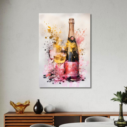 Quadro Moderno Champagne Astratto Oro E Rosa Con Calici chm12 quadro stampato su tela