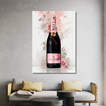 Quadro Moderno Champagne Rosa E Fiori Raffinata Delicatezza chm16 quadro stampato su tela