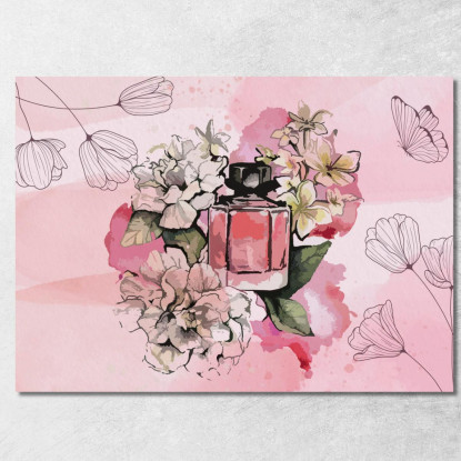 Quadro Bottiglia Di Profumo Rosa Tra Fiori Su Sfondo Acquerello Fashion fsn9 quadro stampato su tela