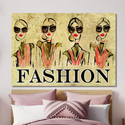 Quadro Bozzetti Moda Fashion Illustrato Con Donne E Occhiali Da Sole Fashion fsn11 quadro stampato su tela