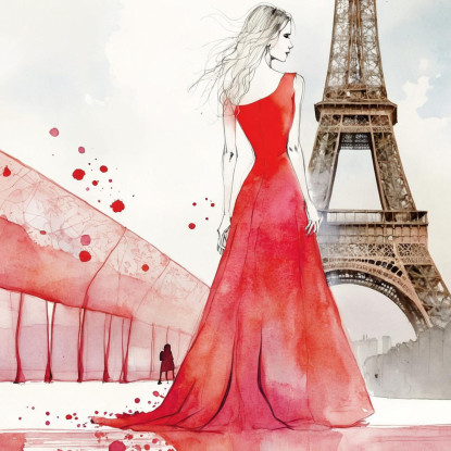 Quadro Donna Abito Rosso Parigi Riflesso Torre Eiffel Illustrazione Minimalista Fashion fsn18 quadro stampato su tela